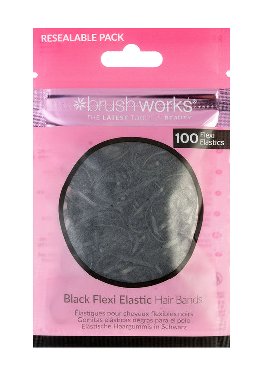 52 56 542 Brushworks Black Flexi Elastic Hair Bands - 100 Pack FOP.jpg